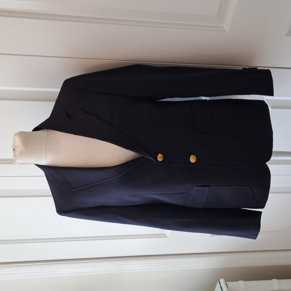 Brooks Brothers Boys Formal Navy Wool Blazer/Sport Coat Lined Gold Buttons S-14